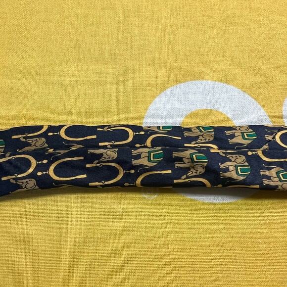 Vintage Luca Massei Blue and Gold Elephant Print Silk Tie - Picture 5 of 6